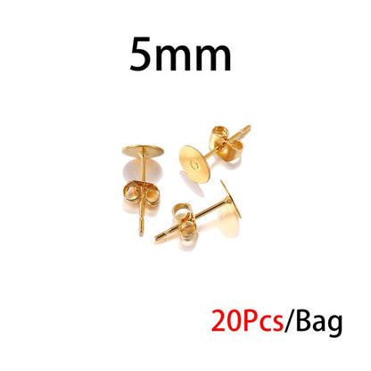 20-100pcs/lot Gold Stainless Steel Blank Post Earring Studs Base Pins With Earring Plug Findings Ear Back For DIY Jewelry Making