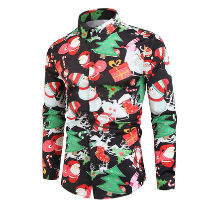 Christmas 3D Print Tree Shirt Men Autumn Long Sleeve shirt Winter Printed Mens Funny shirt