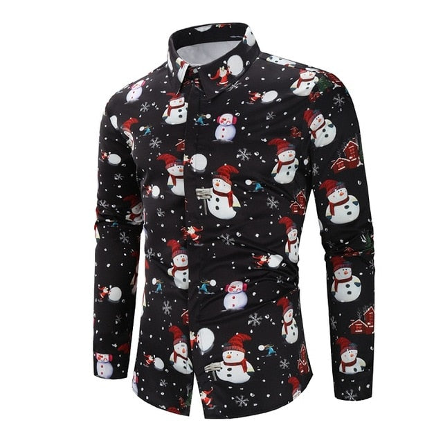 Christmas 3D Print Tree Shirt Men Autumn Long Sleeve shirt Winter Printed Mens Funny shirt