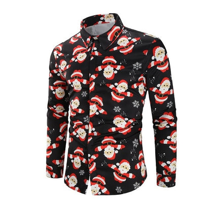 Christmas 3D Print Tree Shirt Men Autumn Long Sleeve shirt Winter Printed Mens Funny shirt