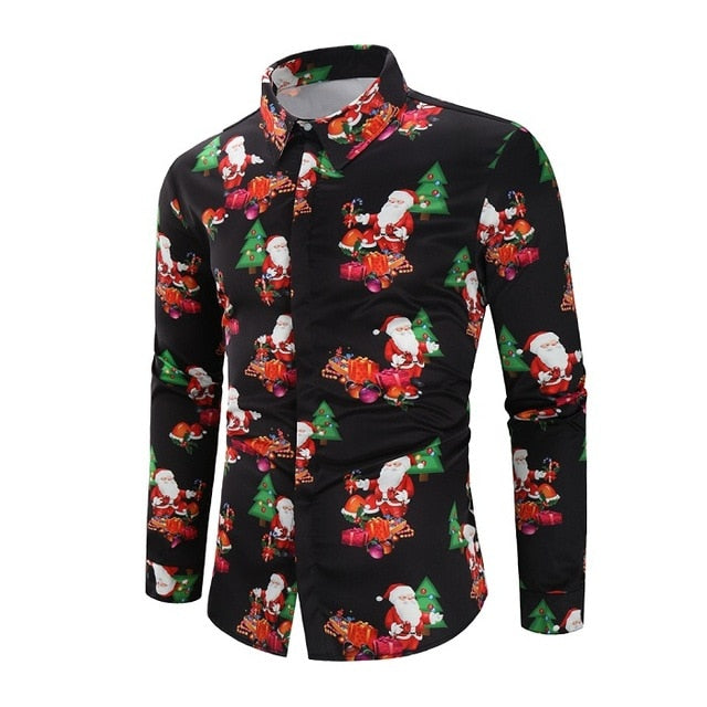 Christmas 3D Print Tree Shirt Men Autumn Long Sleeve shirt Winter Printed Mens Funny shirt