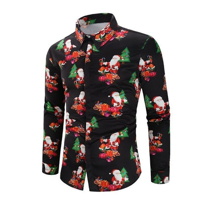 Christmas 3D Print Tree Shirt Men Autumn Long Sleeve shirt Winter Printed Mens Funny shirt