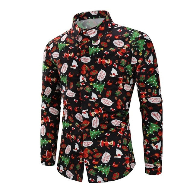 Christmas 3D Print Tree Shirt Men Autumn Long Sleeve shirt Winter Printed Mens Funny shirt