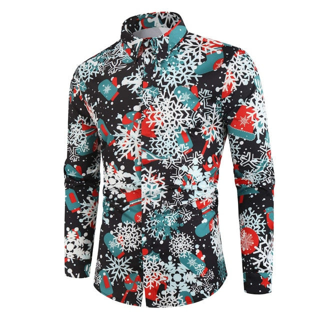 Christmas 3D Print Tree Shirt Men Autumn Long Sleeve shirt Winter Printed Mens Funny shirt
