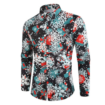 Christmas 3D Print Tree Shirt Men Autumn Long Sleeve shirt Winter Printed Mens Funny shirt
