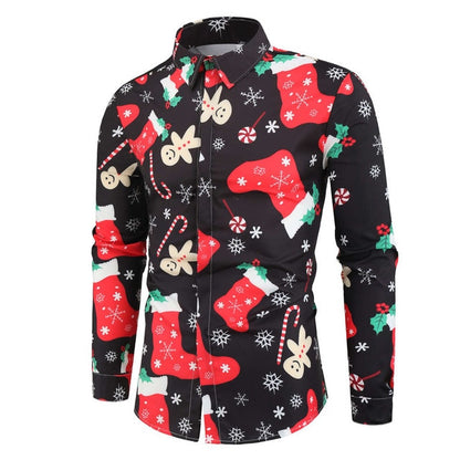Christmas 3D Print Tree Shirt Men Autumn Long Sleeve shirt Winter Printed Mens Funny shirt