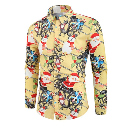 Christmas 3D Print Tree Shirt Men Autumn Long Sleeve shirt Winter Printed Mens Funny shirt