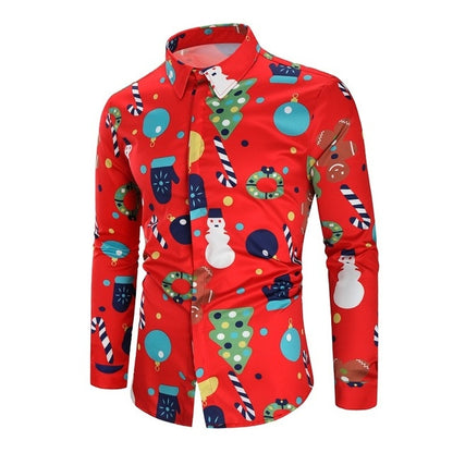 Christmas 3D Print Tree Shirt Men Autumn Long Sleeve shirt Winter Printed Mens Funny shirt