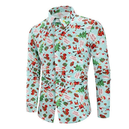 Christmas 3D Print Tree Shirt Men Autumn Long Sleeve shirt Winter Printed Mens Funny shirt