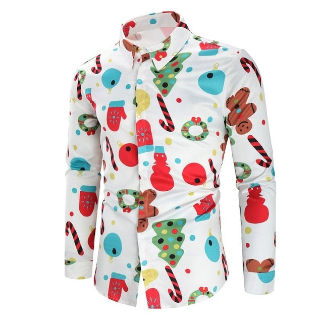 Christmas 3D Print Tree Shirt Men Autumn Long Sleeve shirt Winter Printed Mens Funny shirt