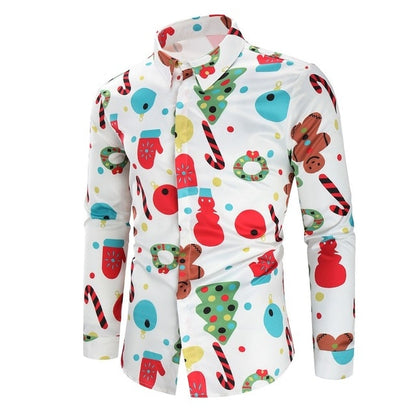 Christmas 3D Print Tree Shirt Men Autumn Long Sleeve shirt Winter Printed Mens Funny shirt