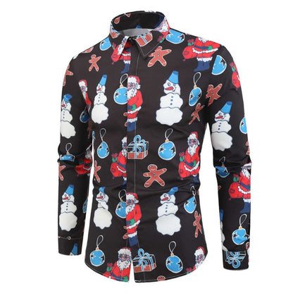 Christmas 3D Print Tree Shirt Men Autumn Long Sleeve shirt Winter Printed Mens Funny shirt