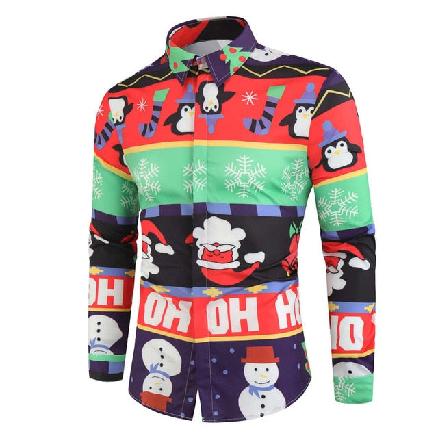Christmas 3D Print Tree Shirt Men Autumn Long Sleeve shirt Winter Printed Mens Funny shirt
