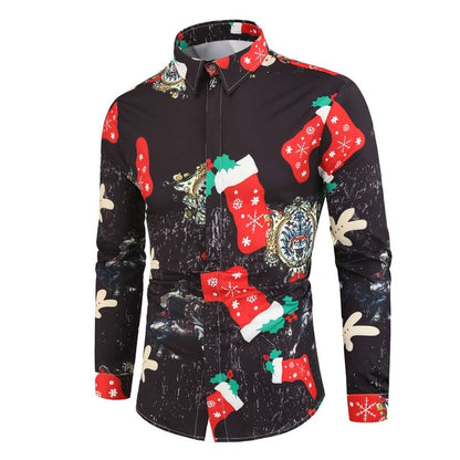 Christmas 3D Print Tree Shirt Men Autumn Long Sleeve shirt Winter Printed Mens Funny shirt