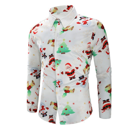 Christmas 3D Print Tree Shirt Men Autumn Long Sleeve shirt Winter Printed Mens Funny shirt