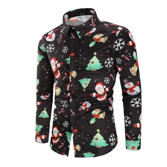 Christmas 3D Print Tree Shirt Men Autumn Long Sleeve shirt Winter Printed Mens Funny shirt