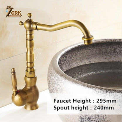 ZGRK Home Improvement Accessories Antique Brass Kitchen Faucet 360 Swivel Bathroom Basin Sink Mixer Tap Crane
