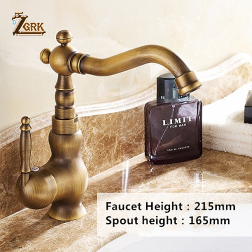 ZGRK Home Improvement Accessories Antique Brass Kitchen Faucet 360 Swivel Bathroom Basin Sink Mixer Tap Crane