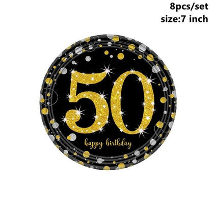 Taoup Gold 50 Disposable Tableware Towel Plate Tablecover Cups Disposable Party Tableware 50th Birthday Party Decors for Parents