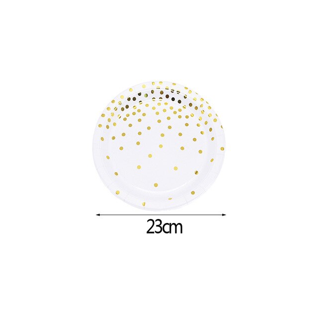 White Gold Dot Disposable Tableware Set Paper Cup Plate Gold Dot Banner Napkin Birthday Wedding Party Tissue Tablewares Supplies