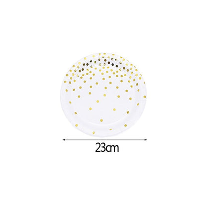 White Gold Dot Disposable Tableware Set Paper Cup Plate Gold Dot Banner Napkin Birthday Wedding Party Tissue Tablewares Supplies