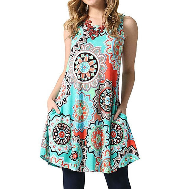 Women Beach Dress Summer Casual T Shirt Dresses Printed Tank Sexy Mini Dress Casual Beach Party Sundress Beach Cover Up
