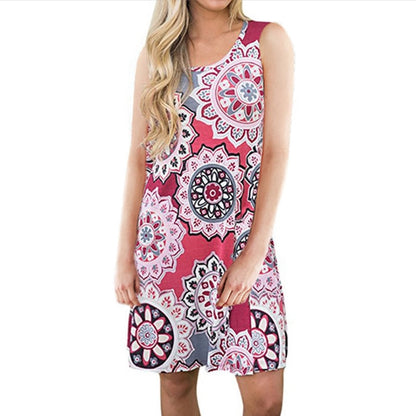 Women Beach Dress Summer Casual T Shirt Dresses Printed Tank Sexy Mini Dress Casual Beach Party Sundress Beach Cover Up