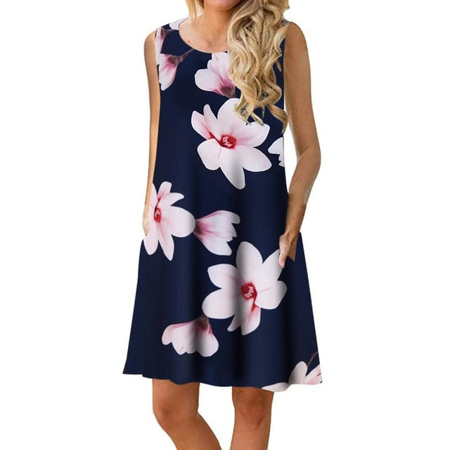Women Beach Dress Summer Casual T Shirt Dresses Printed Tank Sexy Mini Dress Casual Beach Party Sundress Beach Cover Up