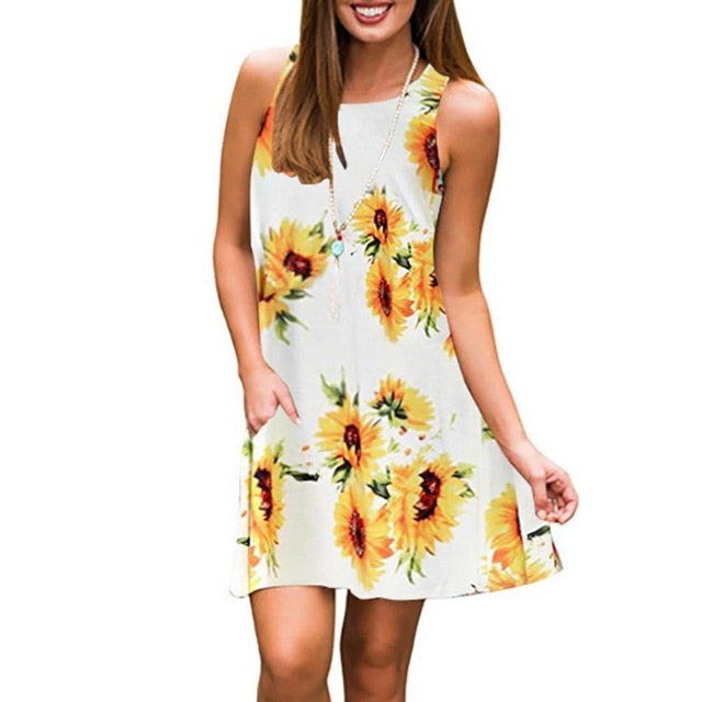 Women Beach Dress Summer Casual T Shirt Dresses Printed Tank Sexy Mini Dress Casual Beach Party Sundress Beach Cover Up