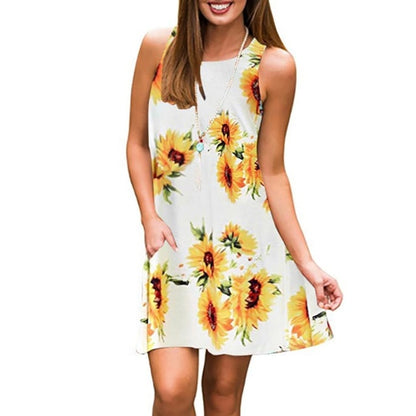 Women Beach Dress Summer Casual T Shirt Dresses Printed Tank Sexy Mini Dress Casual Beach Party Sundress Beach Cover Up