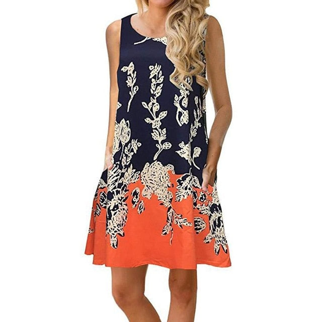 Women Beach Dress Summer Casual T Shirt Dresses Printed Tank Sexy Mini Dress Casual Beach Party Sundress Beach Cover Up
