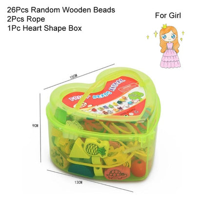 26Pcs Blocks Cartoon Animals Fruit Block Wooden Toys Stringing Threading Beads Game Educational Toy for Baby Kids Children GYH