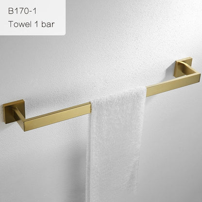 Gold Brushed Bathroom Accessories Hardware Set Towel Bar Rail Toilet Paper Holder Towel Rack Hook Soap Dish Toilet Brush