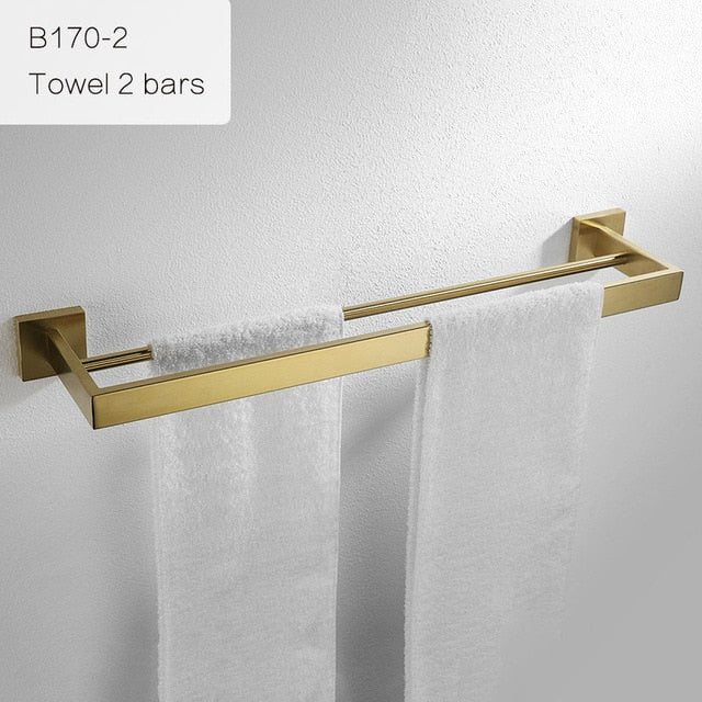 Gold Brushed Bathroom Accessories Hardware Set Towel Bar Rail Toilet Paper Holder Towel Rack Hook Soap Dish Toilet Brush