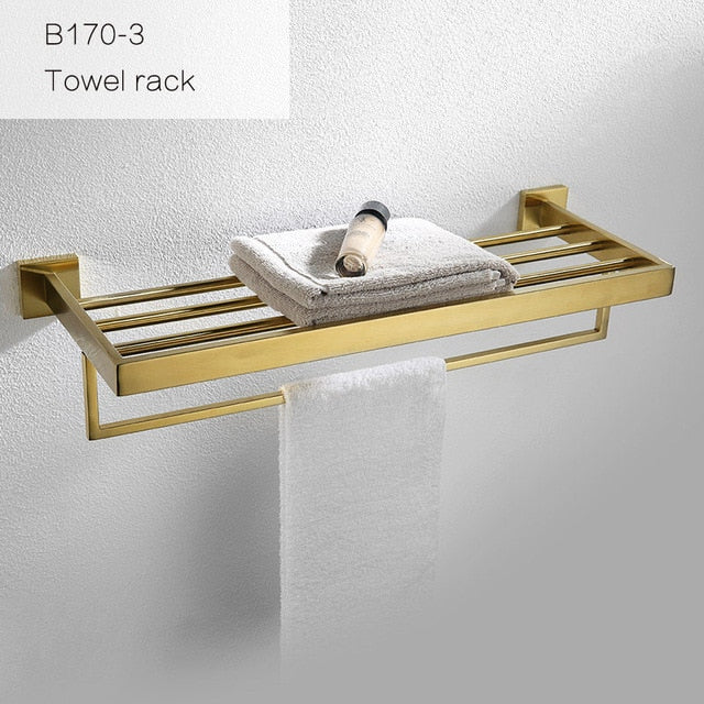 Gold Brushed Bathroom Accessories Hardware Set Towel Bar Rail Toilet Paper Holder Towel Rack Hook Soap Dish Toilet Brush