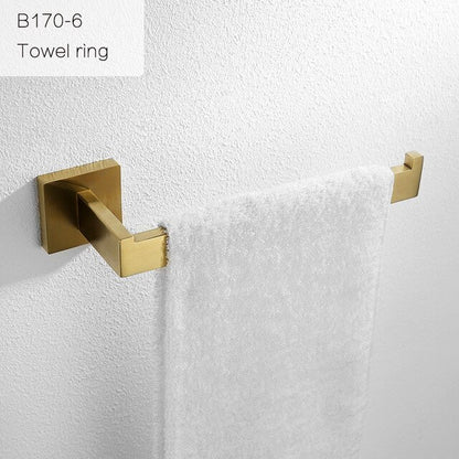 Gold Brushed Bathroom Accessories Hardware Set Towel Bar Rail Toilet Paper Holder Towel Rack Hook Soap Dish Toilet Brush