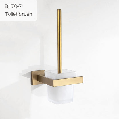 Gold Brushed Bathroom Accessories Hardware Set Towel Bar Rail Toilet Paper Holder Towel Rack Hook Soap Dish Toilet Brush