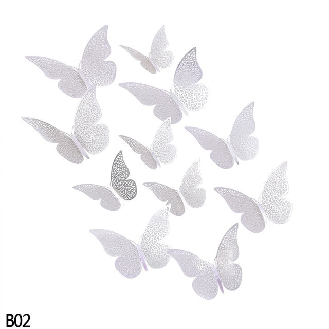 12Pcs Rose Gold Silver Hollow 3D Butterfly Wall Stickers For DIY Party Kids Wedding Room Decoration Home Wall Sticker Decal Deco