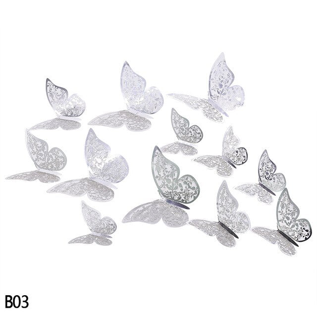 12Pcs Rose Gold Silver Hollow 3D Butterfly Wall Stickers For DIY Party Kids Wedding Room Decoration Home Wall Sticker Decal Deco