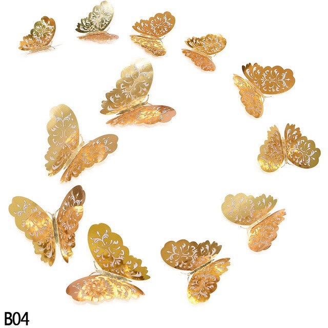 12Pcs Rose Gold Silver Hollow 3D Butterfly Wall Stickers For DIY Party Kids Wedding Room Decoration Home Wall Sticker Decal Deco