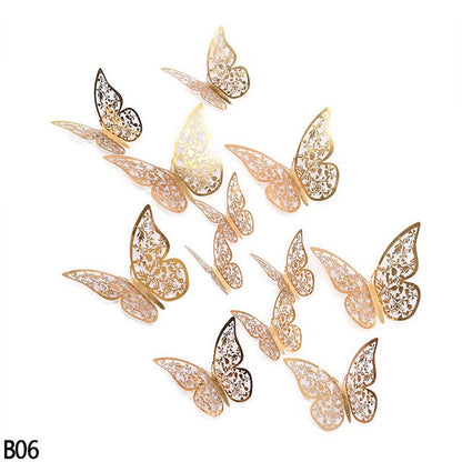 12Pcs Rose Gold Silver Hollow 3D Butterfly Wall Stickers For DIY Party Kids Wedding Room Decoration Home Wall Sticker Decal Deco