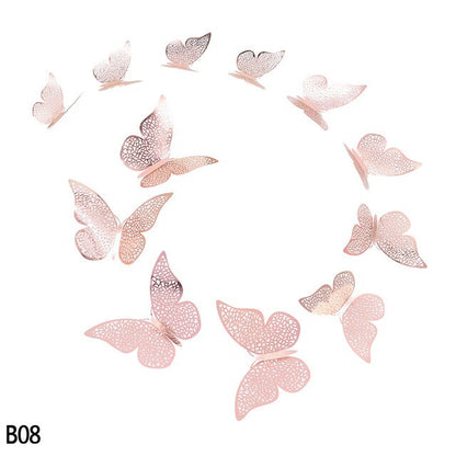 12Pcs Rose Gold Silver Hollow 3D Butterfly Wall Stickers For DIY Party Kids Wedding Room Decoration Home Wall Sticker Decal Deco