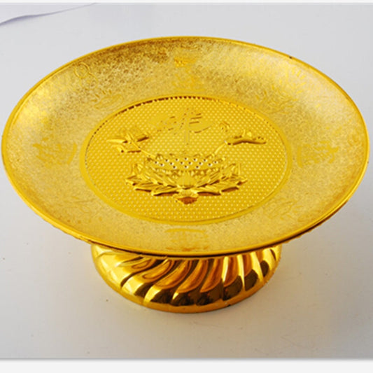 7 Inch Gold Plastic Fruit Plate Noble Buddhist Worship Deities Tray Buddhist Ceremony Noble Money and Treasure Sacrificial Tray
