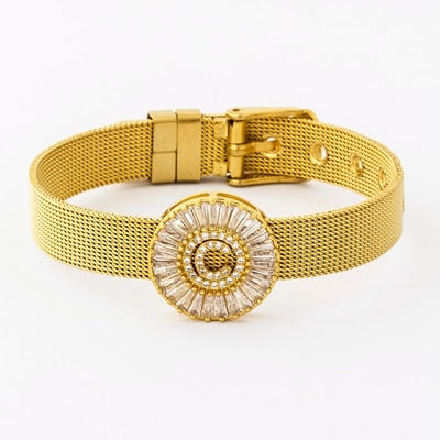 Classic Stainless Steel Watch Belt Bracelet Micro Pave CZ Crystal 26 Letters Name Bracelets Best Party Wedding Jewelry Gift