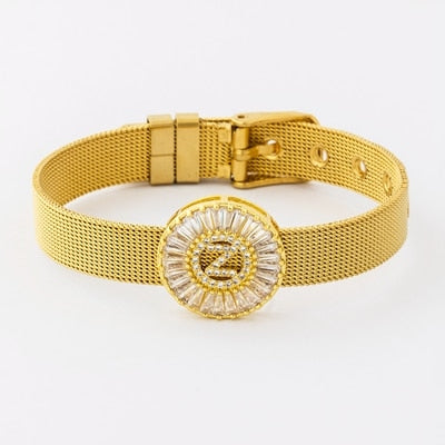 Classic Stainless Steel Watch Belt Bracelet Micro Pave CZ Crystal 26 Letters Name Bracelets Best Party Wedding Jewelry Gift