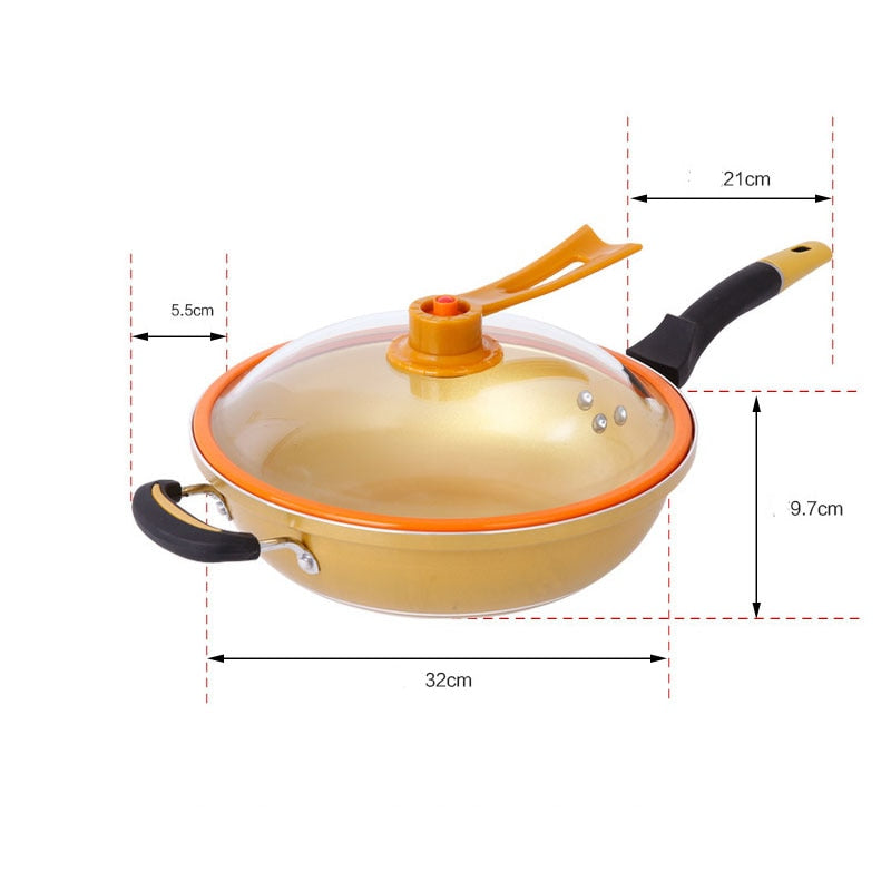 Non-stick Copper Frying Pan Without Fume Coating and Induction Cooking Gold Vacuum Health Pot for Gas and Induction Cooker  Wok