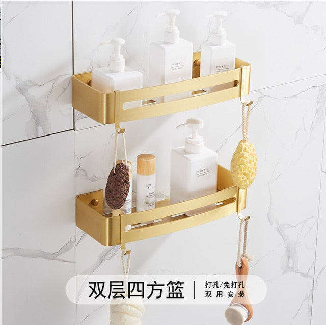 Bathroom Accessories Set Brushed Gold Towel Rack Paper Holder Towel Bar Corner Shelf Toilet Brush holder Hooks Bathroom Hardware