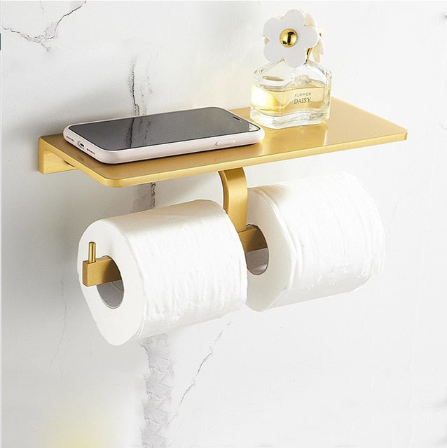 Bathroom Accessories Set Brushed Gold Towel Rack Paper Holder Towel Bar Corner Shelf Toilet Brush holder Hooks Bathroom Hardware