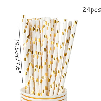 Gold Party Disposable Tableware Set Party Paper Cups Plates Straws Banner Latex Balloons Birthday Party Decoration Kids Supplies