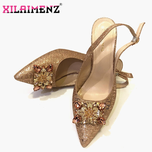 Champagne African Wedding Sandals Shoes Without Bag To Match Italian shoes 2019 Summer Women Shoes Ladies To Match Lace Dress
